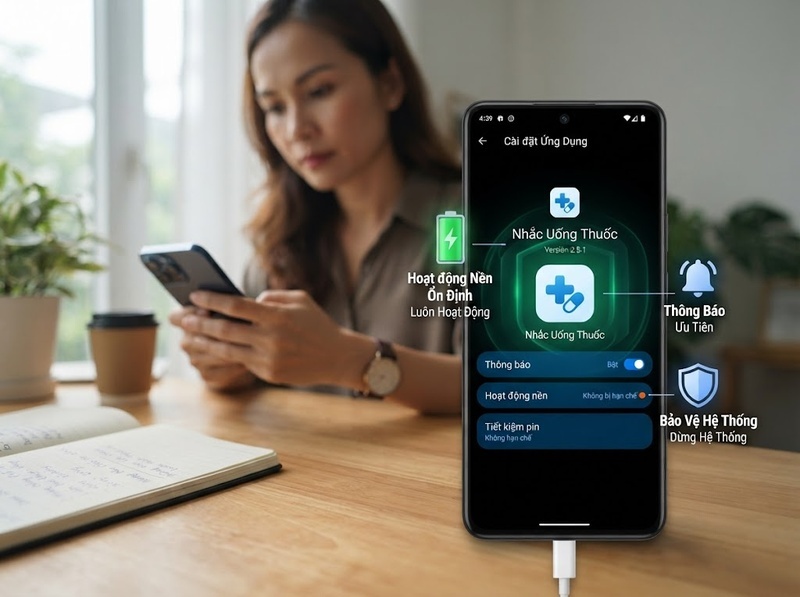Cách cho ứng dụng nhắc thuốc chạy nền để thông báo đúng giờ