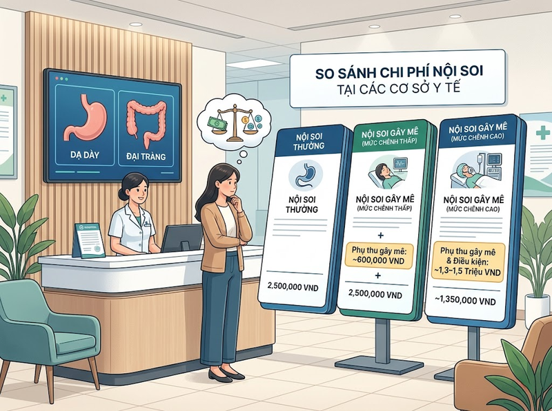 Chi phí nội soi gây mê khác nội soi thường như thế nào?