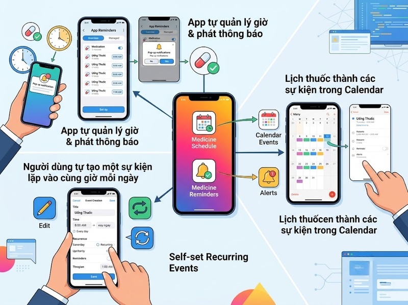 Đồng bộ nhắc thuốc với lịch điện thoại giúp quản lý lịch dùng thuốc thế nào?