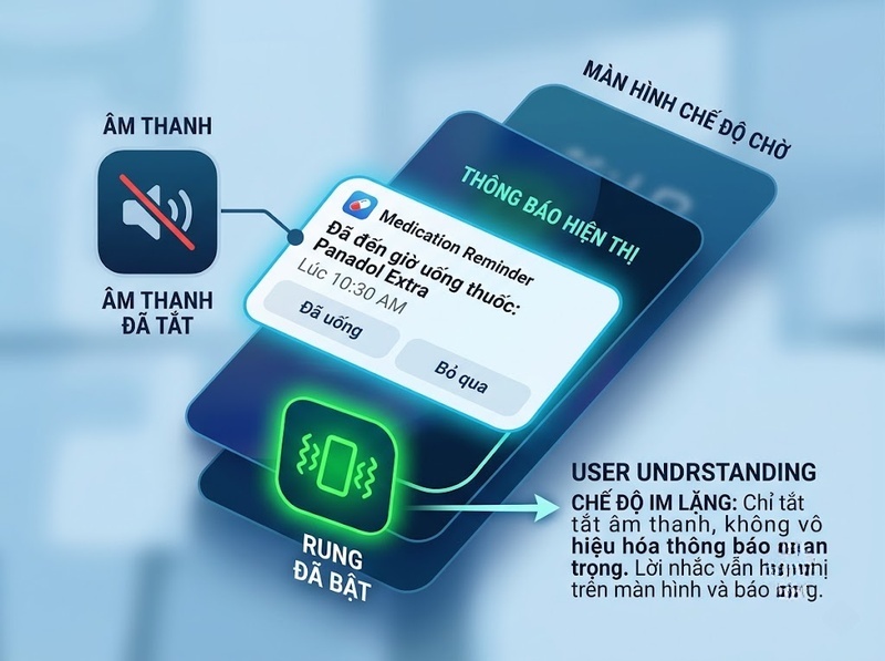 Nhắc uống thuốc khi điện thoại im lặng có phát âm thanh hay rung không?