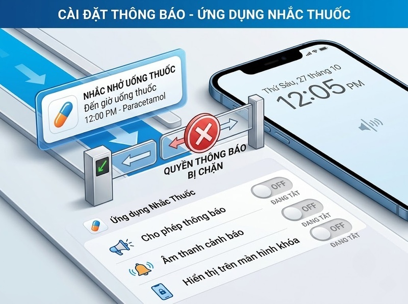 Ứng dụng nhắc thuốc không thông báo đúng giờ do đâu và cách sửa