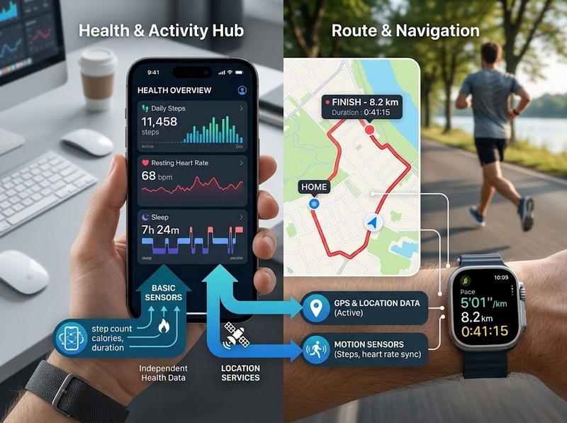 Ứng dụng sức khỏe có cần GPS cho từng loại dữ liệu theo dõi không?
