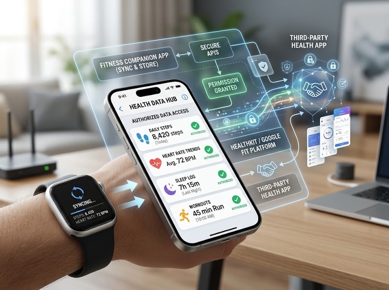 Ứng dụng sức khỏe lấy dữ liệu từ đồng hồ thông minh qua cơ chế nào?