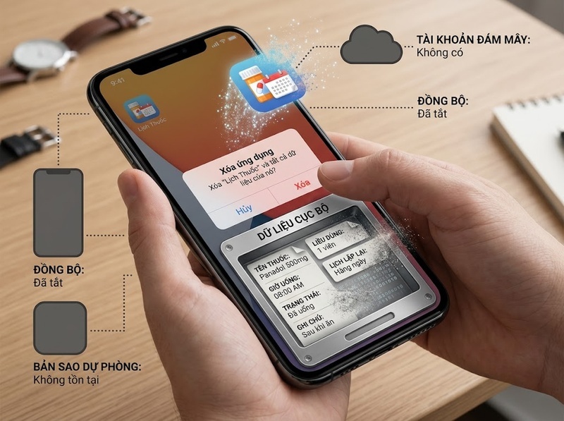 Xóa ứng dụng nhắc thuốc có mất dữ liệu không và lịch nào còn được lưu?